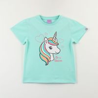 Polera Manga Corta Niña Celeste Be a Unicorn Unicornio