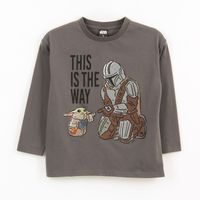 Polera Manga Larga Niño The Mandalorian Gris Star Wars