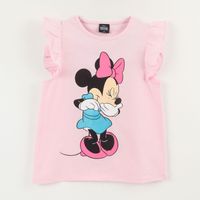 Polera Manga Corta Niña Rosado Minnie Risa Disney