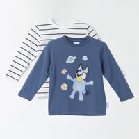 Bipack Polera Manga Larga Niño Rayas Azul Bingo & Bluey