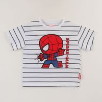 Polera Manga Corta Niño Blanco Rayas Spidey Marvel