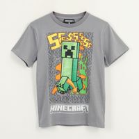 Polera Manga Corta Niño Gris Creeper Minecraft