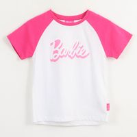 Polera Manga Corta Niña Rosa Raglan Barbie
