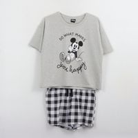 Pijama Manga Corta Mujer Gris Happy Mickey Disney