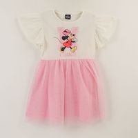 Vestido Manga Corta Niña Rosado Tull Minnie Mouse Disney
