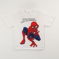 Polera Manga Corta Niño Blanco Pose Spiderman Marvel