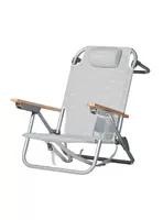 Silla De Playa Aluminio Madera Y Tela Resistente Gris Miglu