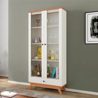 Vitrina Recife 2 Puertas + 1 Cajón Blanco-Canela