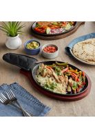 SARTEN DE HIERRO OVALADO CON BASE DE ROBLE 38cm