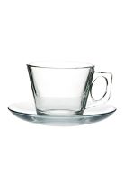 Set De 6 TAZA TE VIDRIO LISA CON PLATILLO 200CC MODELO VELA