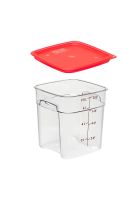 RECIPIENTE GRADUADO CUADRADO POLICARBONATO 8 LTS. CON TAPA ROJA