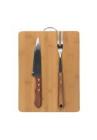SET PARRILLERO TABLA + CUCHILLO Y TRINCHO ASADO PARRILLA COLOR CAFÉ