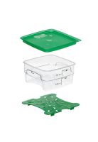 RECIPIENTE GRADUADO CUADRADO POLICARBONATO 2 LTS. CON TAPA VERDE Y DRENAJE