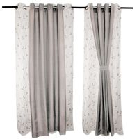 Set Cortina de ambiente Mati y velo bordado Gris 140x225