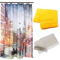 Set  Cortina Baño Paris Taxi + Juego de Toallas amarillo