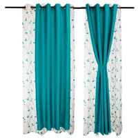 Set Cortina de ambiente  Mati Y  velo bordado 4 pzas  Turquesa