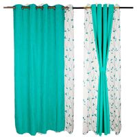 Set Cortinas Ambiente 4 pzas B.Out City y velo Bordado turquesa
