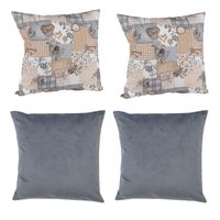 Set 4  Cojines Tela  40x40   Lona Patchwork  y Felpa Gris