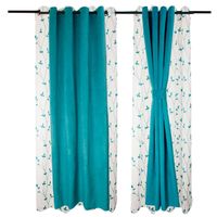 Set Cortinas 4 pzas New Velvet -Velo Bordado turquesa