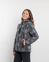 Poleron mujer Polar estampado Sherpa medio cierre Negro Polemic