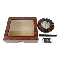 CAJA HUMIDOR DE PUROS MADERA CAOBA + HIGROMETRO Y CENICERO