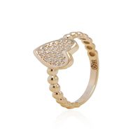 Anillo de Oro 18kt Corazón Circón Bolitas