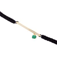 Pulsera Plata Esterlina 925 Hilo Negro Trebol Revestido en Oro 18kt