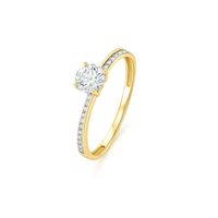 Anillo Compromiso de Oro 18Kt Cintillo Cruzado Circón 4MM