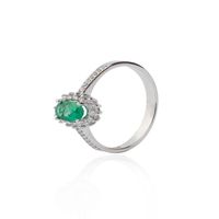 Anillo Oro Blanco 18kt Diamantes 19 Pts y 23 Pts Esmeralda