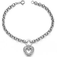 Pulsera Oro Blanco 18Kt Corazón Rolo