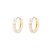 Aros Oro Amarillo 18kt Argollas Pequeñas Riel de Circonitas