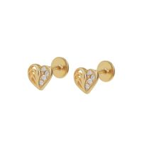 Aros de Oro 18kt Corazon Mitad con Circon