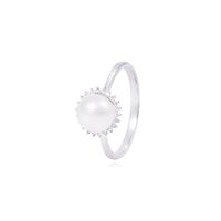 Anillo Oro Blanco 18kt Perla 6 - 8 mm Diamantes 10 Pts