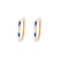 Aros Oro Amarillo 18kt Argollas Circonitas Blancas y Azules