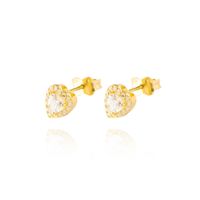 Aros Oro Amarillo 18kt Tipo Corazón Con Circonita