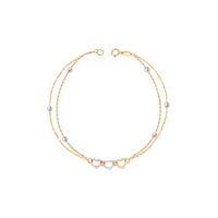 Pulsera de Oro 18kt Corazones Tricolores y Bolitas