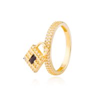 Anillo Plata Esterlina 925 Candado Circon Onix Revestido en Oro 18kt