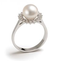 Anillo Oro Blanco 18kt Diamantes 20 Pts. Más Perla Cultivada