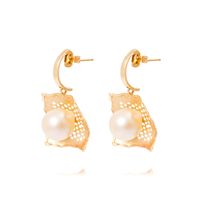 Aros Oro Amarillo 18kt Hoja y Perla Cultivada 10mm