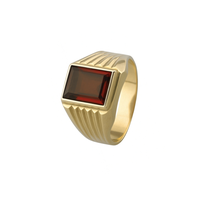 Anillo Oro 18kt Sello Rectangular Ranurado Circonita