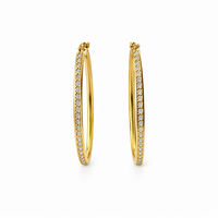 Aros Oro Amarillo 18kt Argollas Oval Circonita 29X20MM