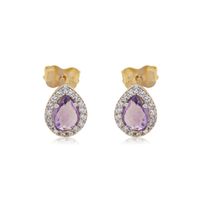 Aros de Oro 18kt Gota Circón Piedra Amatista