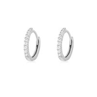 Aros de Oro Blanco 18kt Argollas Circonita Pequeñas