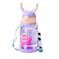 Botella De Agua Para Niños Con Bombilla Kawaii Ciervo 600ml