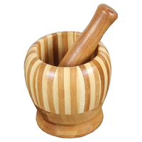Mortero De Bambú Molinillo Manual Especias Ajo