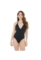 Traje de Baño Entero Mujer Broches H2O Wear Textura Rib Negro Pizarra