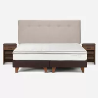 Cama Europea Classique+ 2 Plazas +Respaldo+Veladores Natural