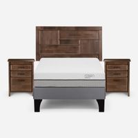 Cama Europea Pratta Full Pata Madera +Respaldo y 2 Veladores