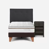Cama Europea Classique+ 1,5 Plazas +Respaldo/Velador Grafito