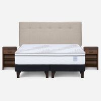 Cama Europea Neo Plus King+Respaldo N Bennet Natural+Velador